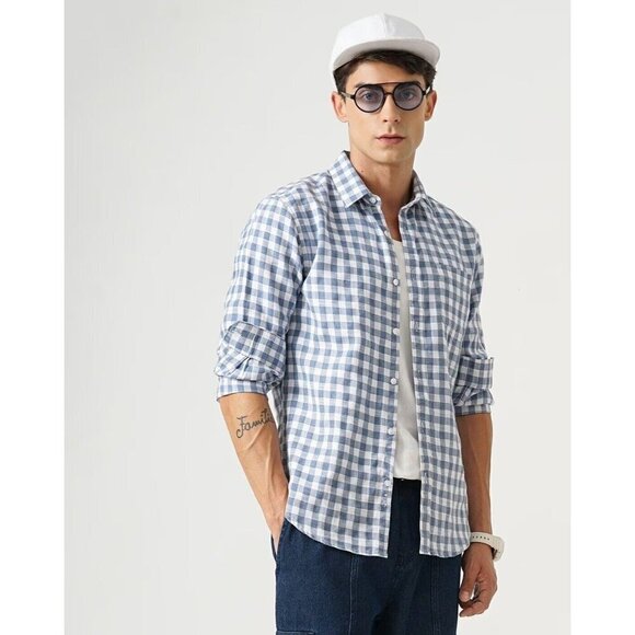 J.Crew Slim Fit Button Down Oxford Gingham Check Blue Shirt Mens Size Large - Picture 1 of 6